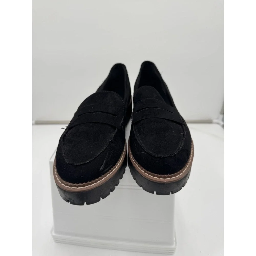 Jellypop Paris Women's Sz 11m Chunky Black Suede Platform Loafers Lug Sole - Picture 1 of 7